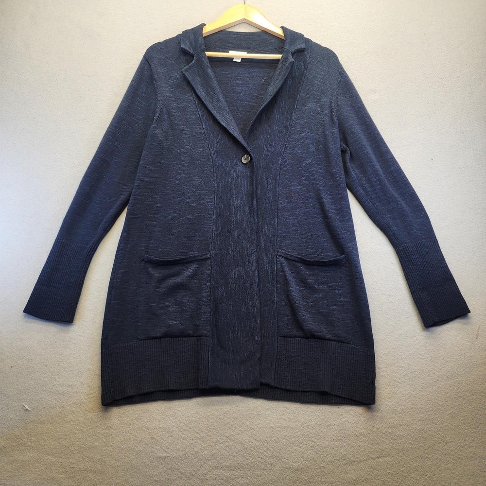 J. Jill Navy Blue Marled Knit Single Button Longline Cardigan Sweater Small NWOT